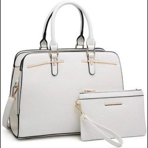 2 Pcs Vegan Leather Women Handbag Wallet Tote Bag Shoulder Bag w/ 3 Compartments